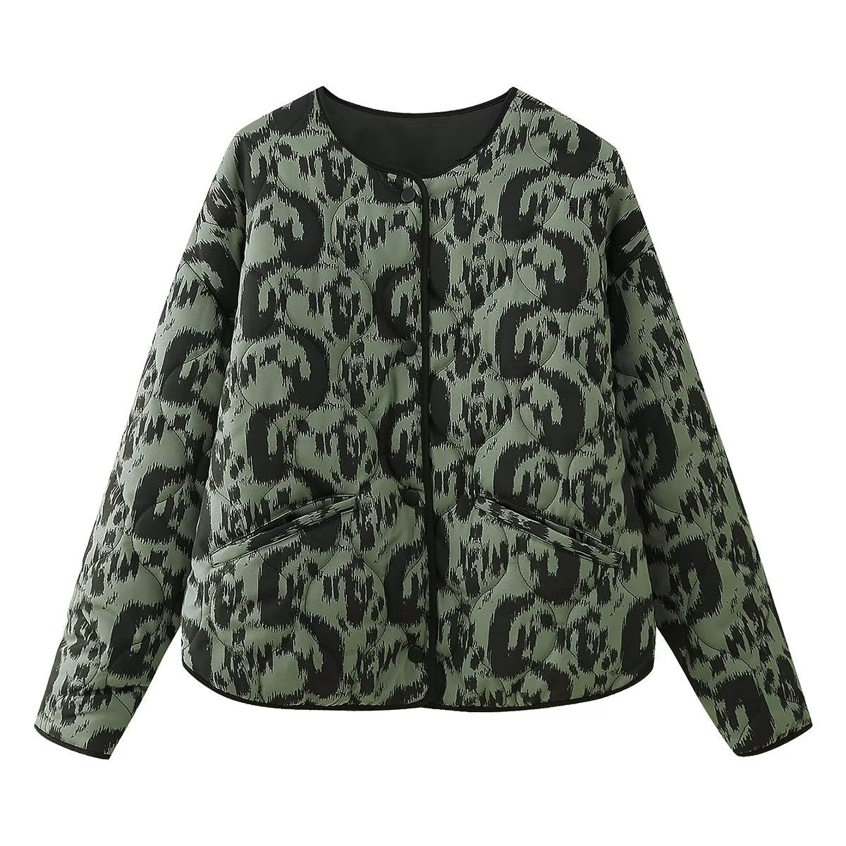ZA women's A cross-border women's clothing European and American ins style autumn and winter animal pattern printing round neck light cotton jacket women