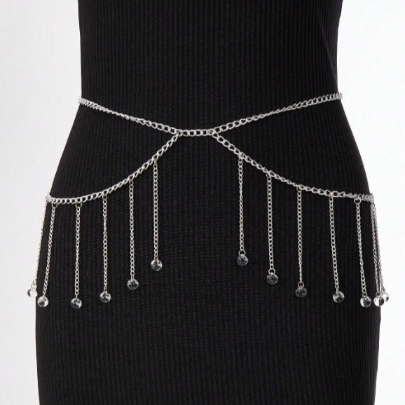 FB3416 2025 waistchain simple personality versatile multi-strip transparent bead fringed chain pendant waist chain waist decoration
