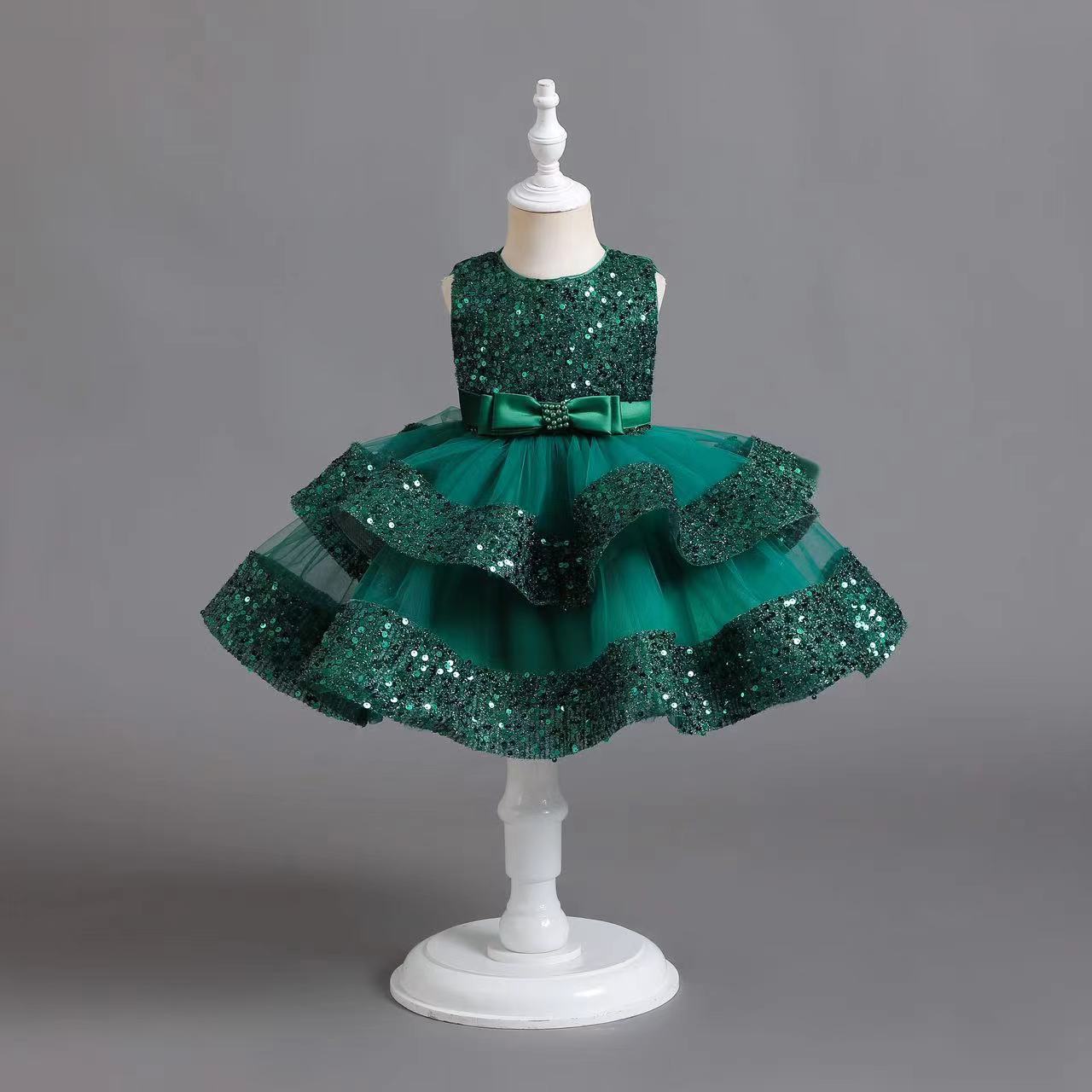 ZllKl Cross-Border New Arrival Red Children's Dress Sequined Princess Dress Baby Girl Birthday Banquet Skirt Girl Performance Wear