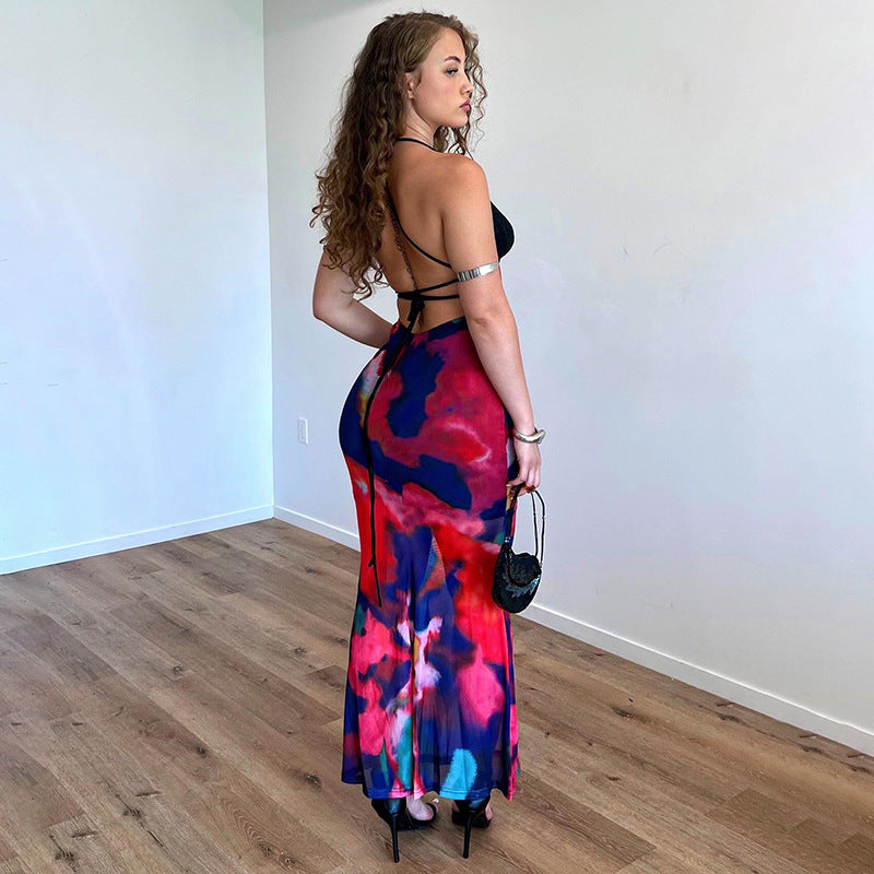 2025 D24DS214 women's clothing summer new temperament V-neck suspender backless slim high-waisted fishtail long dress
