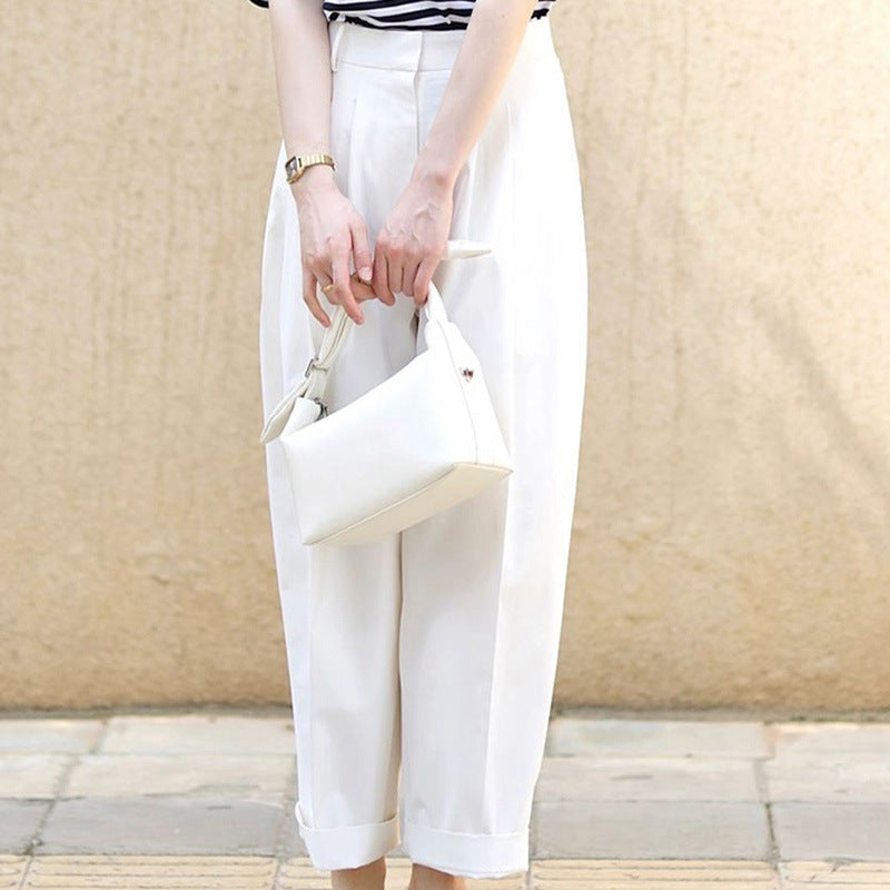 2025 Japanese slack loose nine-point wide-leg pants, Harlan pants women's white pants, summer Hangzhou high-end women's clothing
