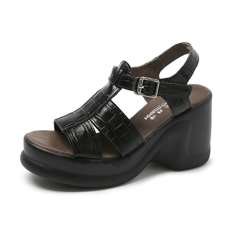 ZllKl High Heels Women's Summer Dress Fairy Style All-Match Wedge Heel Not Tired Feet Peep Toe Small Thick-Soled Roman Sandals