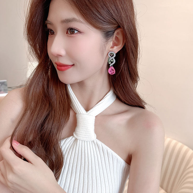 2025 Fashion long luxury water drop earrings inlaid with zircon dinner earrings fringed New temperament earrings wholesale