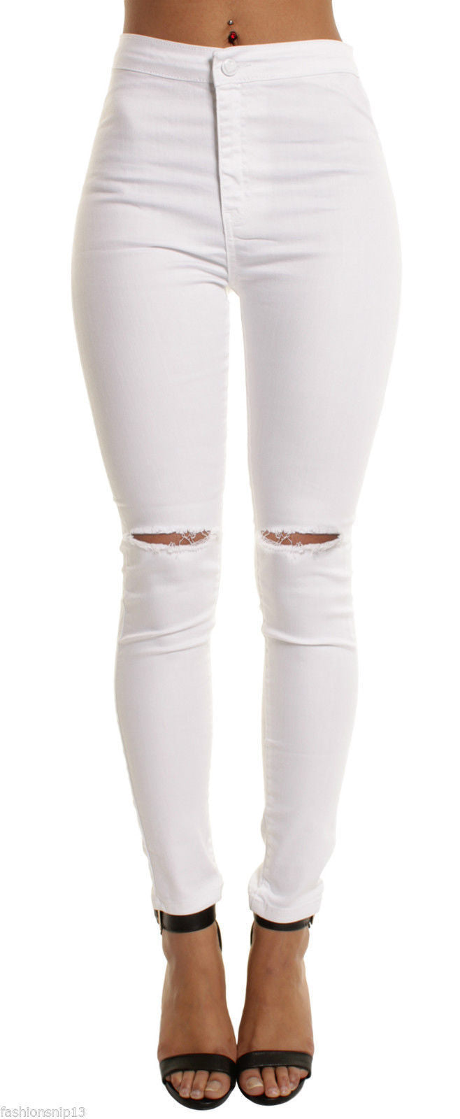 New Hot Trade Women's Clothing Hot Sale Stretch Jeans Slim Knee Ripped Ankle-Tied Pants