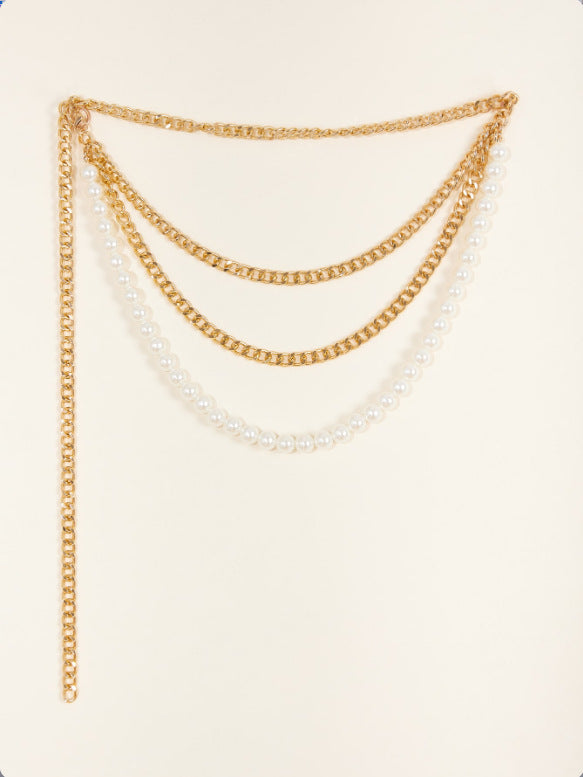 FB3326 2025 waist chain small ring connected pearl chain metal chain combination fringed waist chain waist decoration