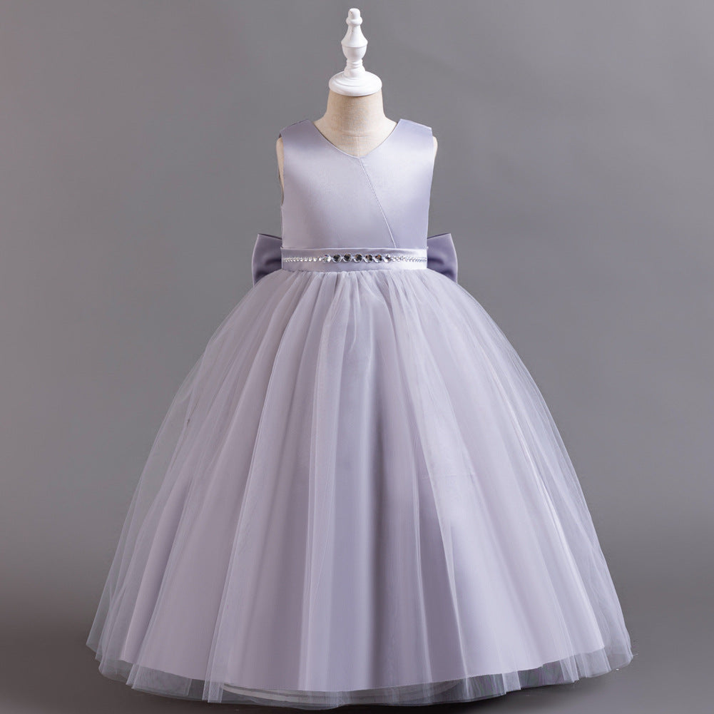 ZllKl New Cross-Border Girls' Dress Sleeveless Long Children's Princess European and American High-End Fashionable Bow Birthday Dress Long