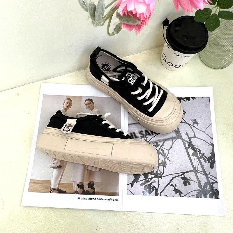 ZllKl Women's Thick-Soled Doll Head Canvas Sneakers New Bread Sports Casual All-Match White Shoes for Students