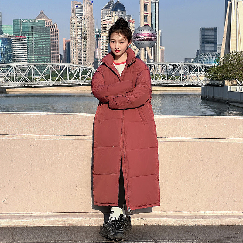 Russian extended model to ankle down cotton-padded jacket for women in the winter of 2023, new Korean version loose knee-padded jacket