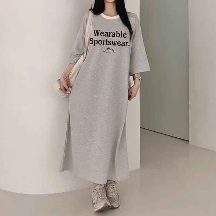 ZllKl 2025Manufacturer pure cotton short-sleeved t-shirt skirt medium and long women's summer Korean version loose and thin knee-length skirt casual pure cotton even