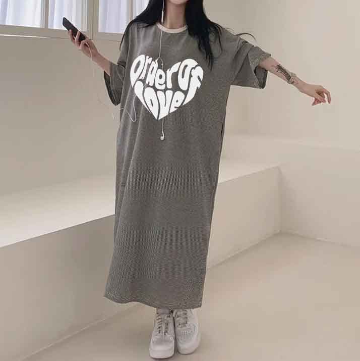 ZllKl 2025Manufacturer pure cotton short-sleeved T-shirt skirt women's summer popular new Korean version Popular style printing loose casual medium and long even