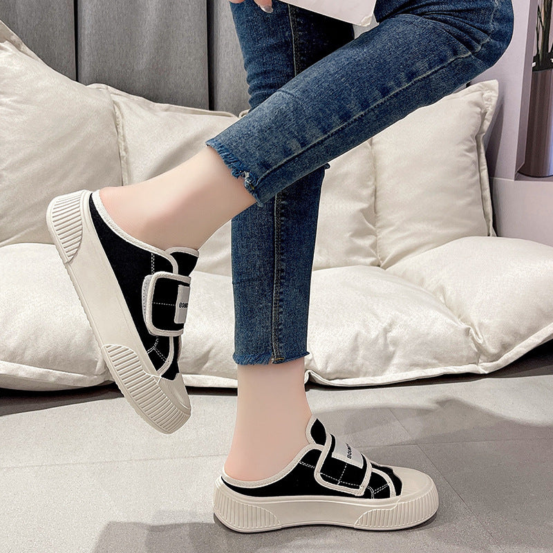 ZllKl Two-Way Ins Fashion Korean Style Magic Stick Canvas Shoes Female Spring and Autumn New Student Hight Increasing Board Shoes Street Shooting Fashion Style