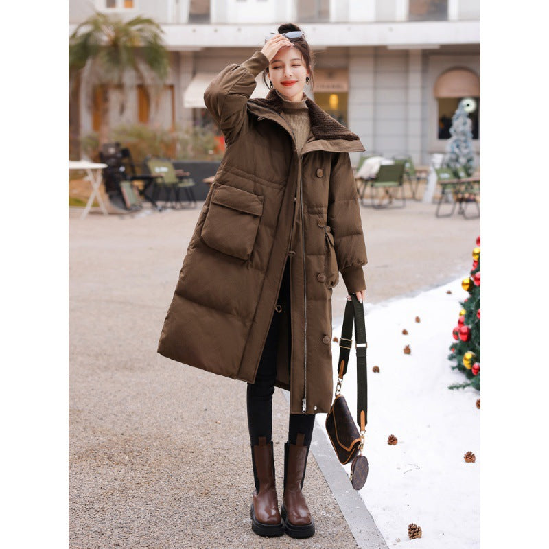 Popular 2023 winter clothes new milk whirring shawl down jacket women's medium and long over-the-knee thickened trendy thin coat