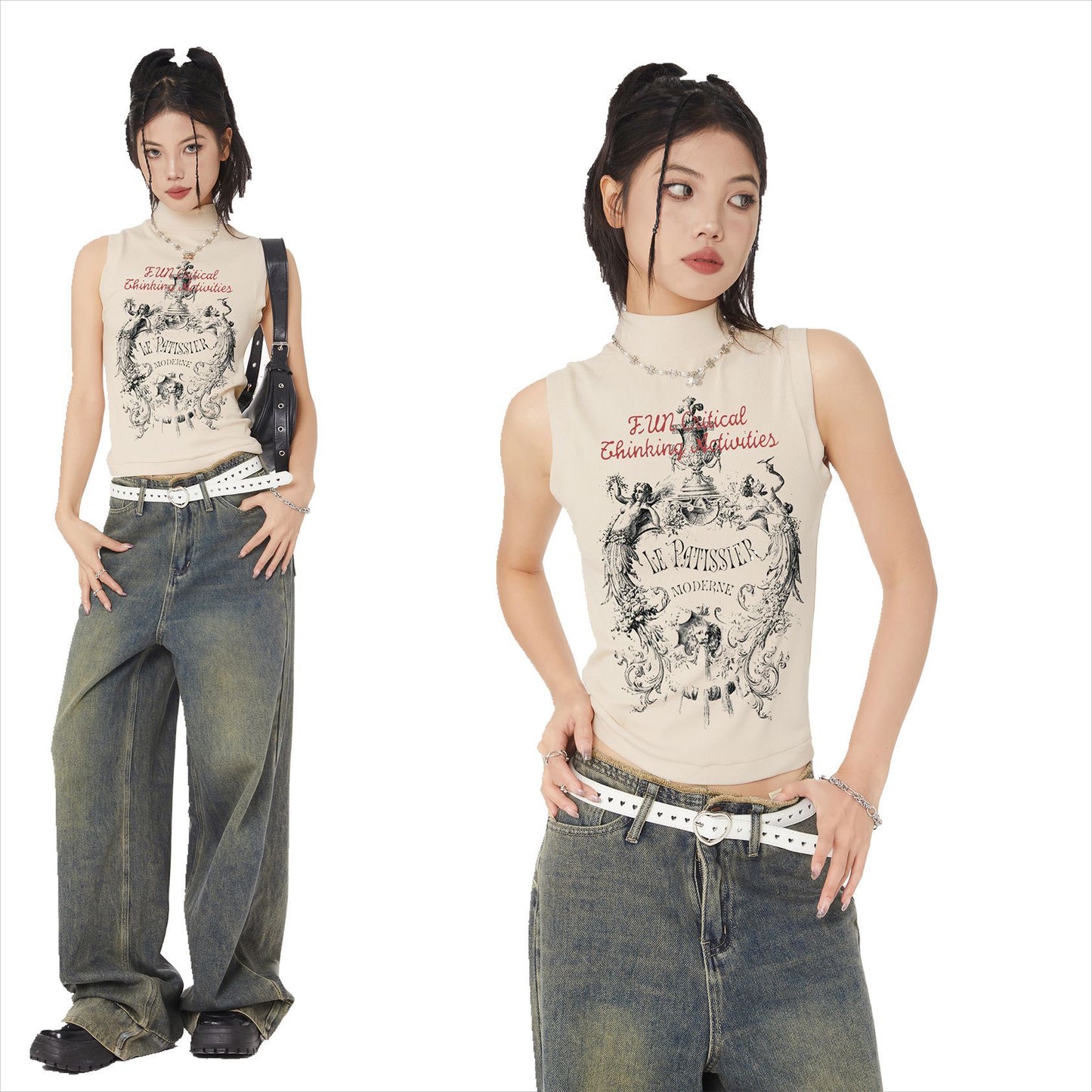 GLBX05 Man Kun popular Spring 2025n High Street Trend Top Western Myth Niche Sweet Cool Style Sleeveless T-Shirt