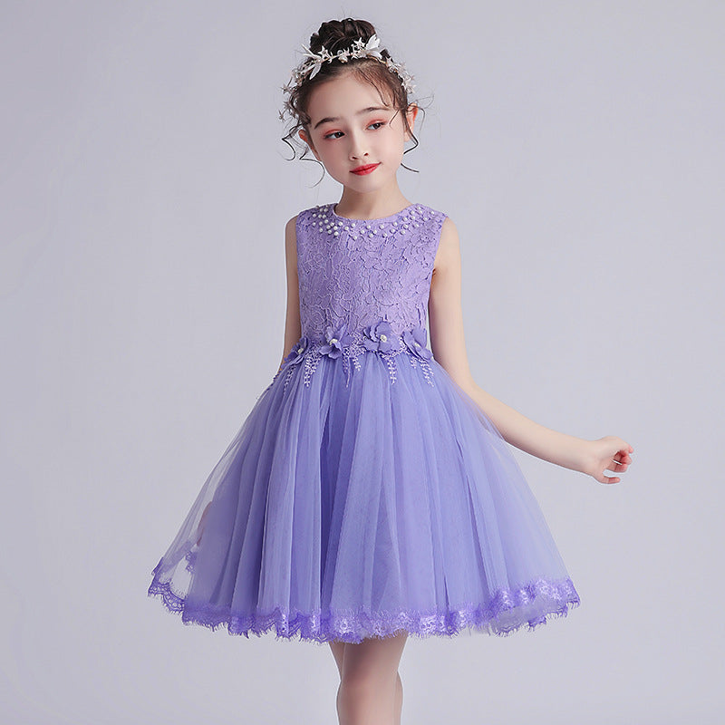 ZllKl Children's Dress Summer Hot Sale Flower Girl Puffy Gauze Princess Dress Girl Baby Host Costume for Piano Performance Skirt