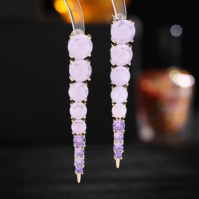 2025 S925 silver needle high-end earrings women's long modified face fashion light luxury style ice crack zircon earrings