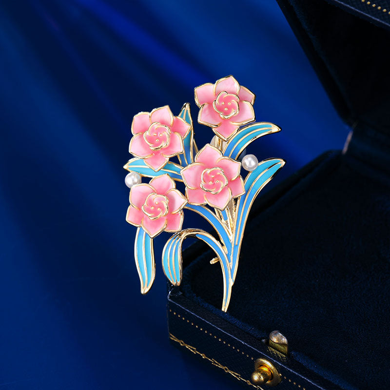 2025 Temperament high-grade matte enamel glaze two-color pink yellow rose flower hold brooch femininity versatile bouquet pin accessories
