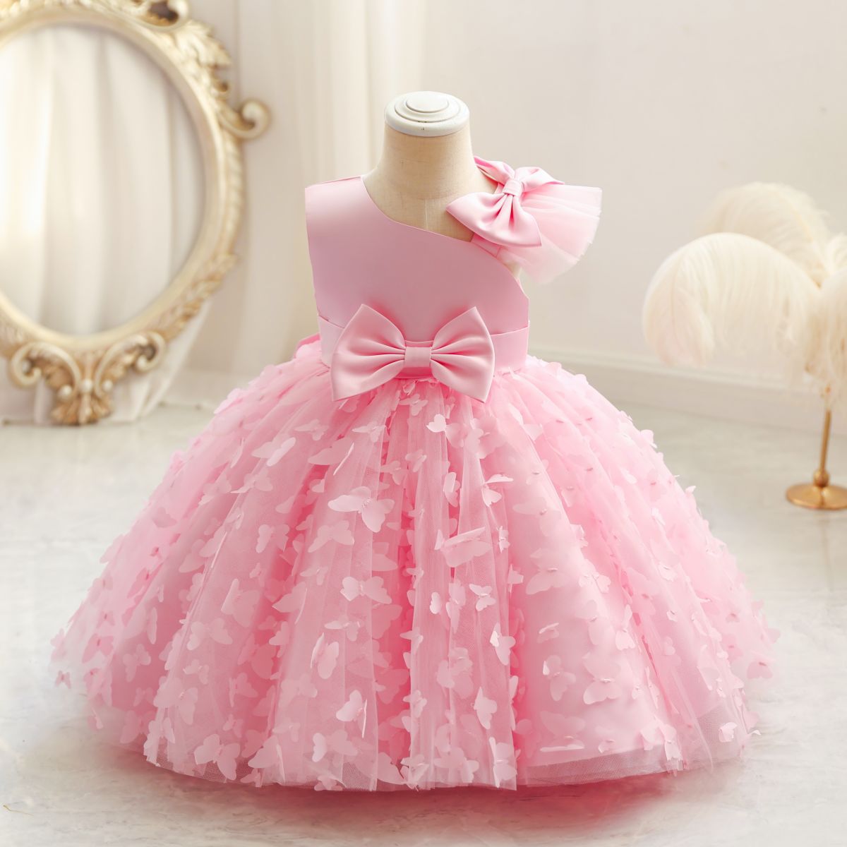 ZllKl Girls' New Princess Mesh Embroidered Children's Dress Children Puff Mesh Birthday Full-Year Formal Dress Wholesale