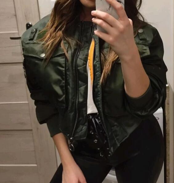 Army green short flight jacket cotton clothes women's autumn and winter new European and American spice girls loose stand-up collar casual coat