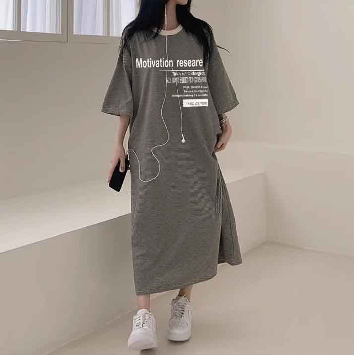 ZllKl 2025Manufacturer pure cotton short-sleeved T-shirt skirt women's summer popular new Korean version Popular style printing loose casual medium and long even