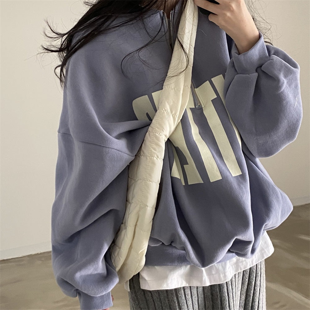 ZLLKL 2025 Wholesale baseball collar zipper sweater women's autumn women's clothing loose thickened thin Korean velvet large size spring and autumn