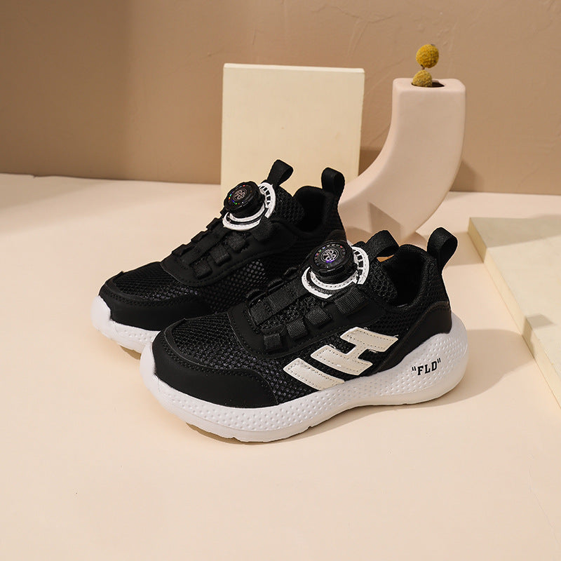 ZllKl Children's Shoes Factory Boys Single Mesh Rotating Buckle Lightweight Running Shoes 3-12 Student Shoes Girls Casual Soft Sole Sneakers