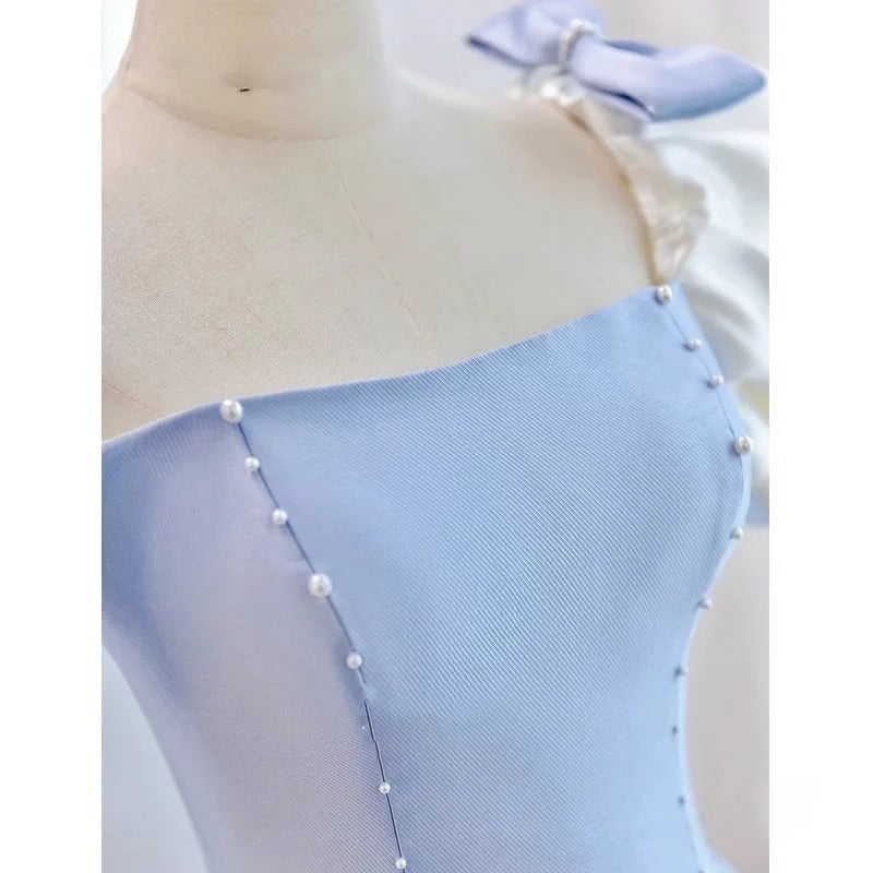 2025 Light blue evening dress women's high-end adult ceremony princess dress on the run haute couture light luxury vocal art test long