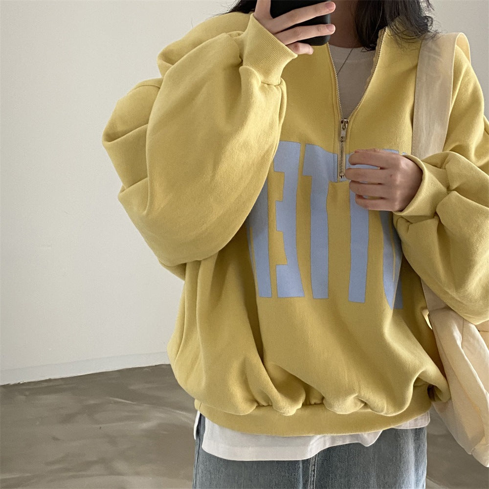 ZLLKL 2025 Wholesale baseball collar zipper sweater women's autumn women's clothing loose thickened thin Korean velvet large size spring and autumn