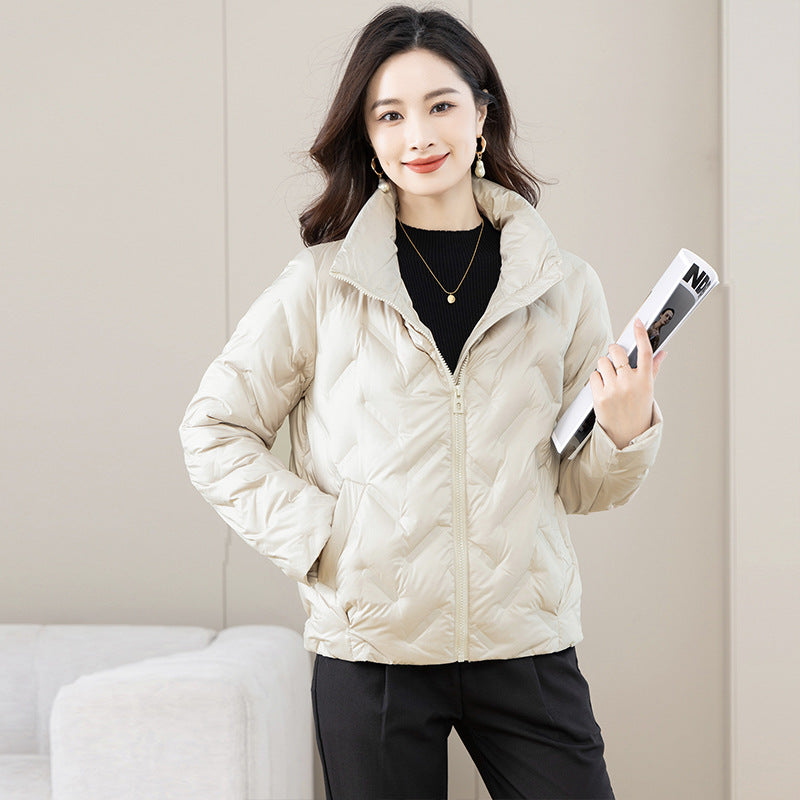 Down jacket women's light casual stand-up collar small short winter silhouette temperament white duck down thin cotton-padded coat
