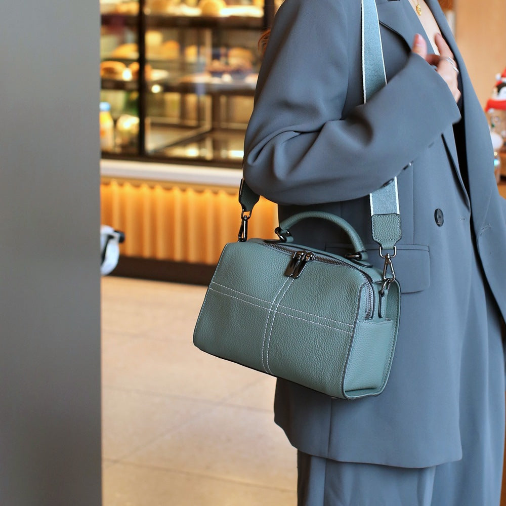 Boston bag genuine leather women's bag New new versatile handbag fashion first layer cowhide shoulder messenger bag 6621