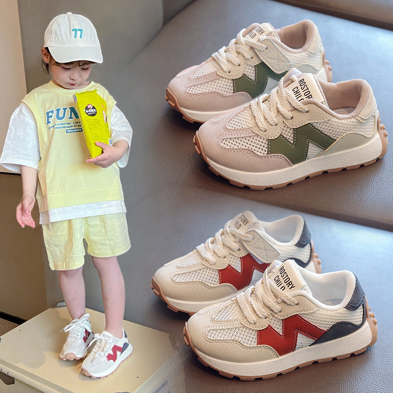 ZllKl Girls' Shoes New Spring and Summer Medium and Large Children's Sneakers Children's Mesh Single-Layer Shoes Summer Breathable Mesh Dad Shoes