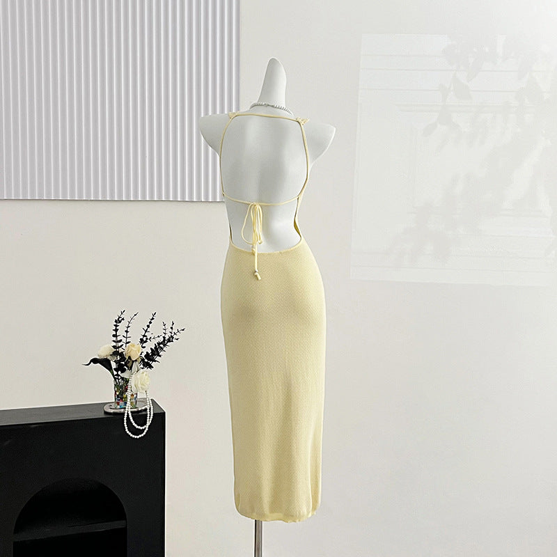 ZllKl 2025 women's clothing New summer new fashionable and sexy round neck slim-fit halter waist and hip dress