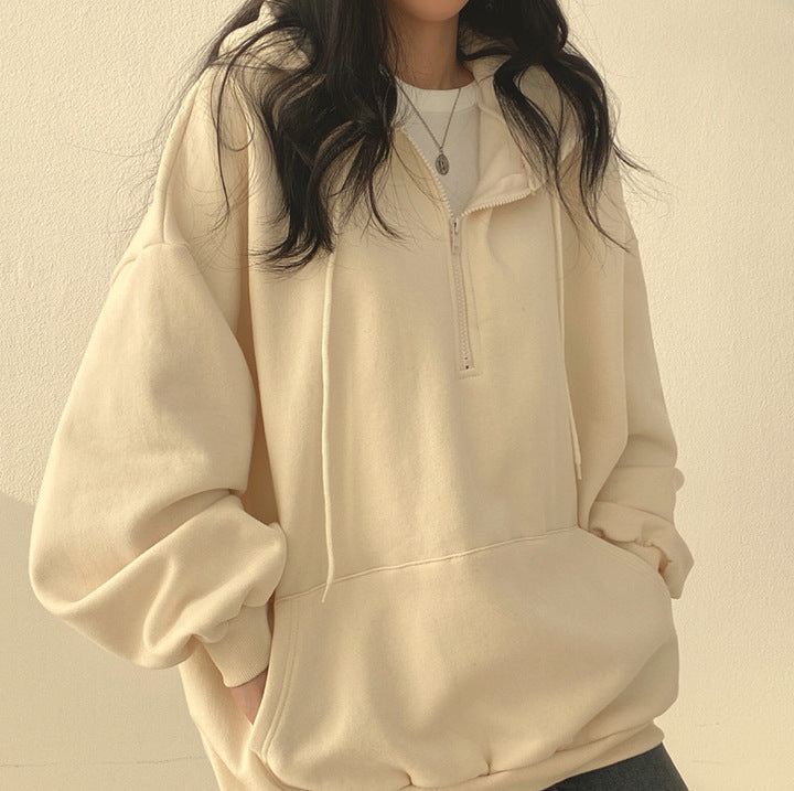 ZLLKL 2025 Wholesale sweater women's new ins Harajuku zipper loose and thin spring, autumn and winter thickened and velvet trendy brand