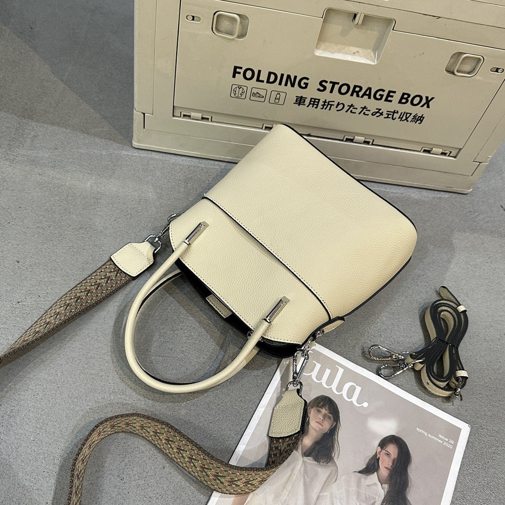 Women's bag live New leather bucket bag high-end sense first-layer cowhide handbag fashion shoulder messenger bag 9830