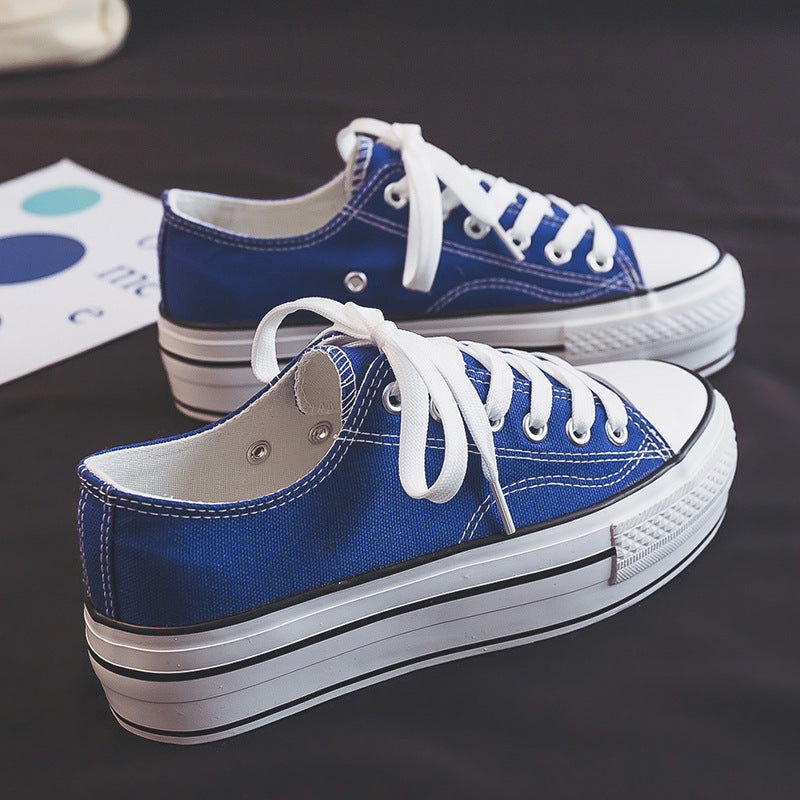 ZllKl Thick Bottom Height Increasing Canvas Shoes Female Spring New Klein Blue Red Fashion Leisure Platform Basic Board Shoes