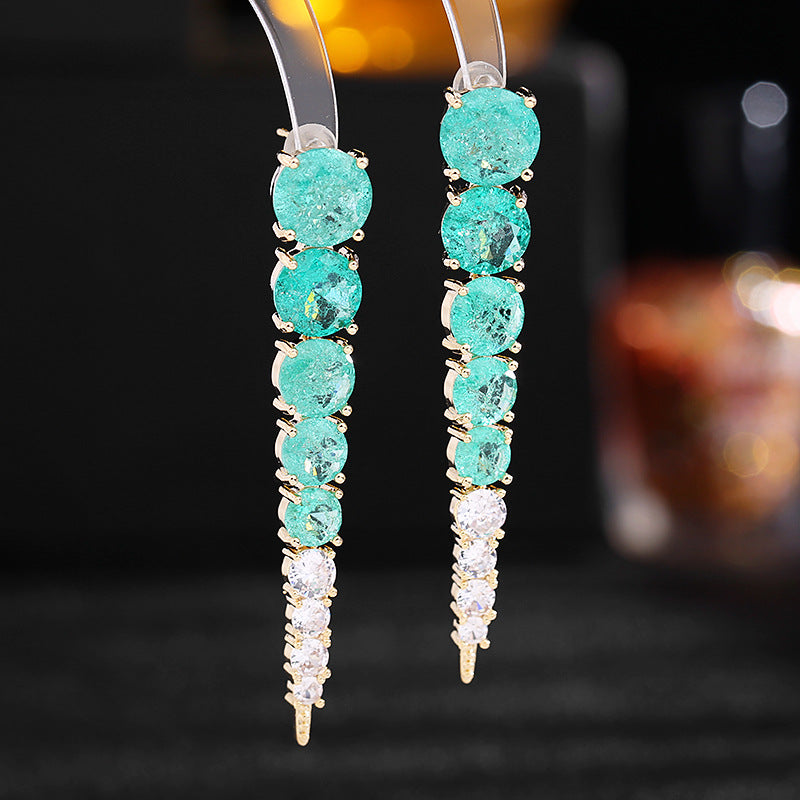 2025 S925 silver needle high-end earrings women's long modified face fashion light luxury style ice crack zircon earrings