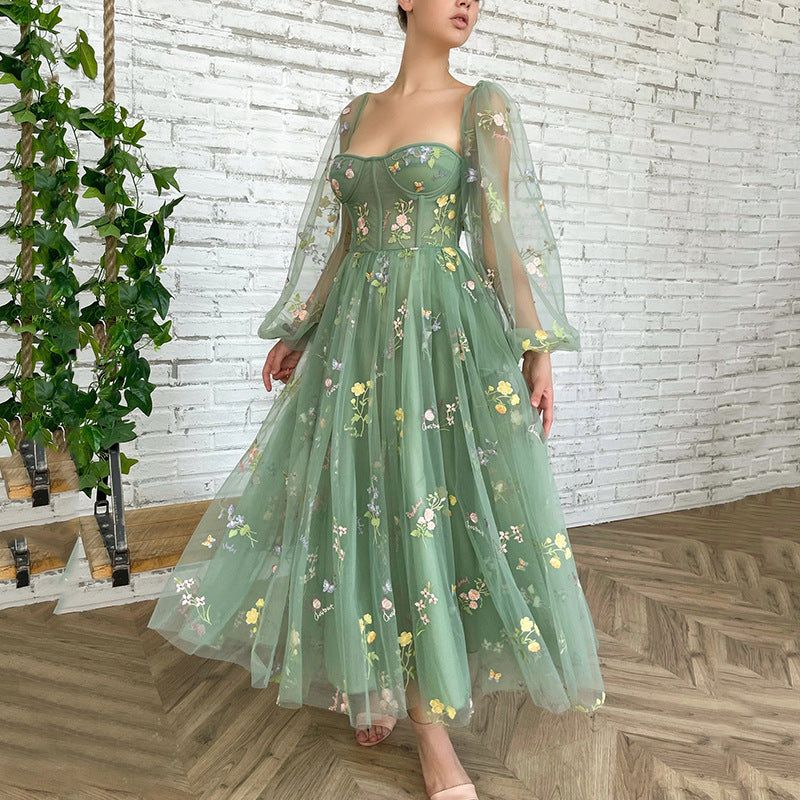2025 EBAY Popular and Party Ball Evening Dress Lace Embroidery Medium and Long Dress Long Sleeve Evening Dress