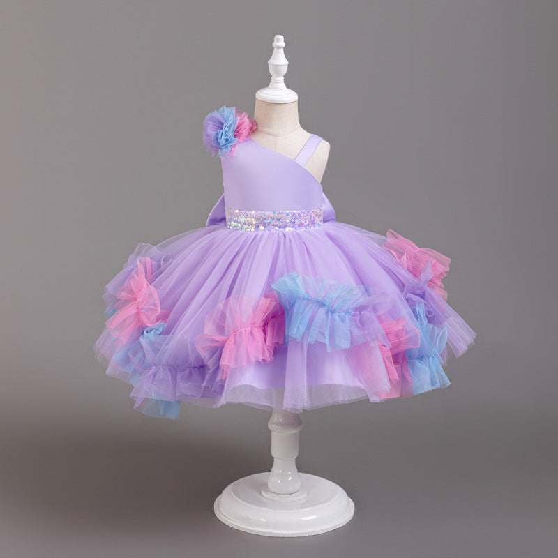 ZllKl Girls' Dress High-Grade Pettiskirt Catwalk Evening Dress Children's Chorus Clothing Performance Children Princess Dress