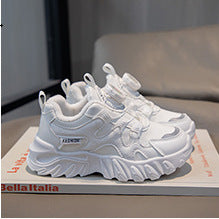 ZllKl Girls' Shoes Rotating Buttoned Shoes Gradient Color Breathable Mesh Surface Dad Shoes White Shoes Medium and Big Children Children Sneaker Tide