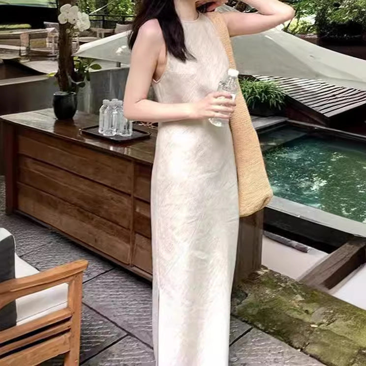 2025 Spot new Chinese style cold sense sleeveless dress women's popular summer new niche temperament long back