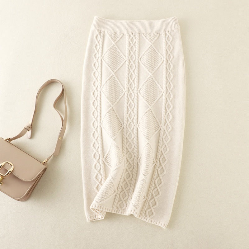 ZllKl Autumn and winter thickened wool knitted skirt women's New new twist medium and long straight hip wrap one-step skirt