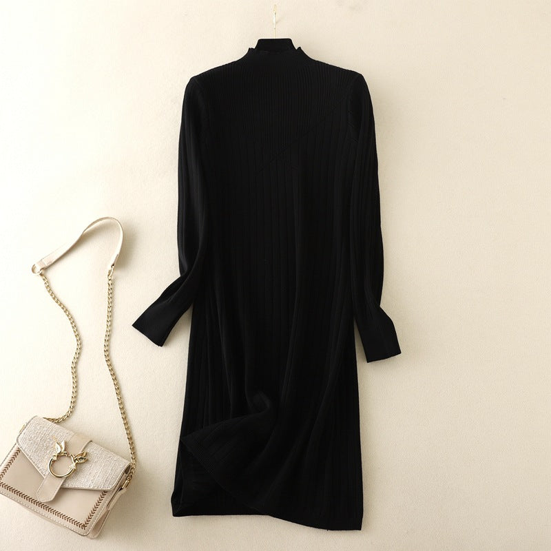 ZllKl New autumn and winter new slim-fitting and thin base medium and long semi-turtleneck sweater skirt with knitted dress inside