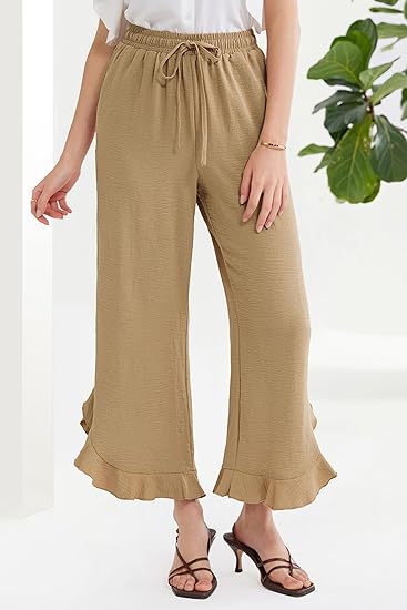 ZllKl Popular Cross-Border Temu European and American Summer Loose Casual Fashion Ruffled Bell-Bottoms Ankle-Length Pants Women