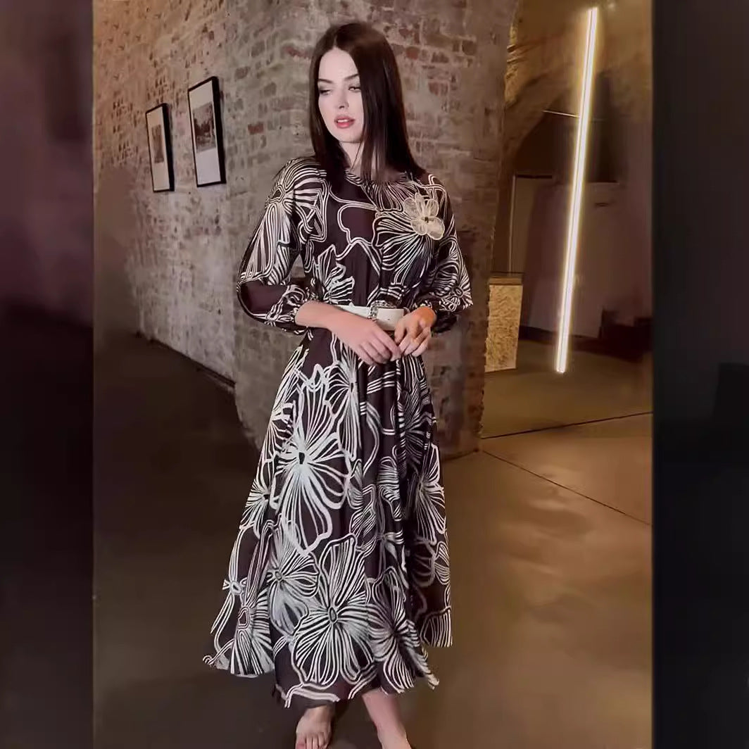 ZllKl European American Summer New Fashion 3/4 Sleeves Printing Costs Dress More