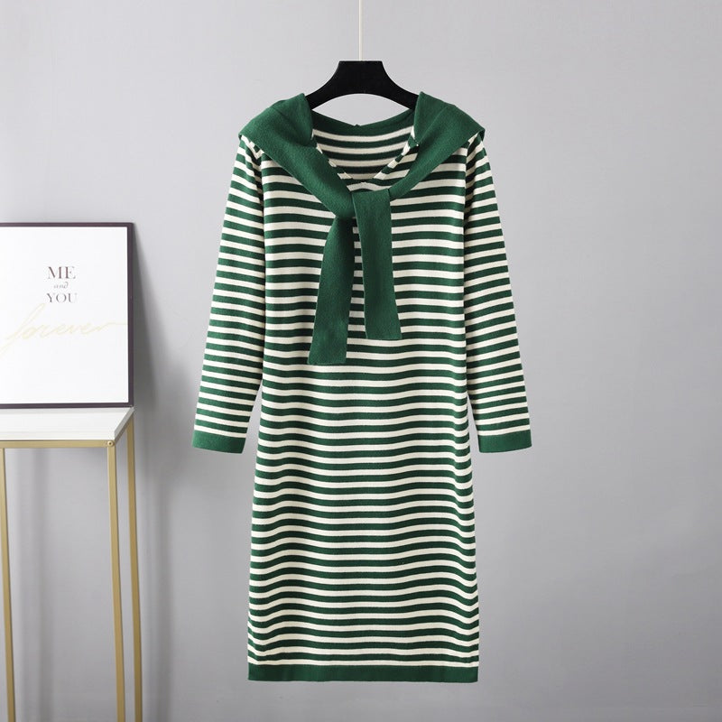 ZllKl New autumn and winter new striped age-reducing and thin long knitted sweater shawl temperament 2025 style sweater women's dress