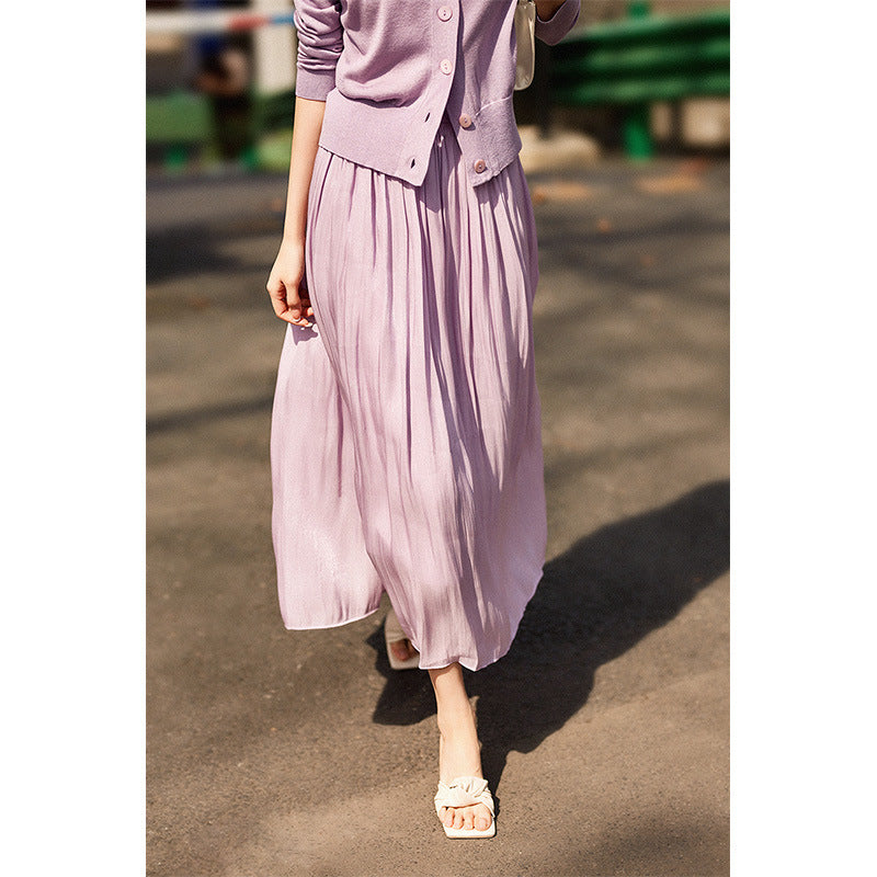 2025 Beauty! Milk pearlescent fairy fluttering skirt summer new women's clothing fashion pendant medium and long skirt