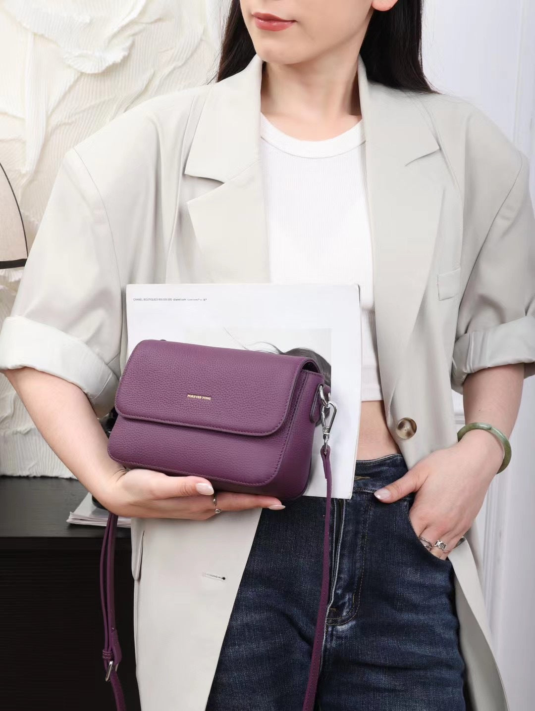 Leather chain bag shoulder messenger bag first layer cowhide small bag togo leather small fragrant style new small square bag women M213