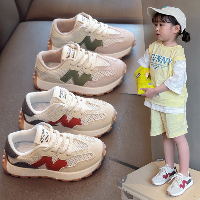 ZllKl Girls' Shoes New Spring and Summer Medium and Large Children's Sneakers Children's Mesh Single-Layer Shoes Summer Breathable Mesh Dad Shoes