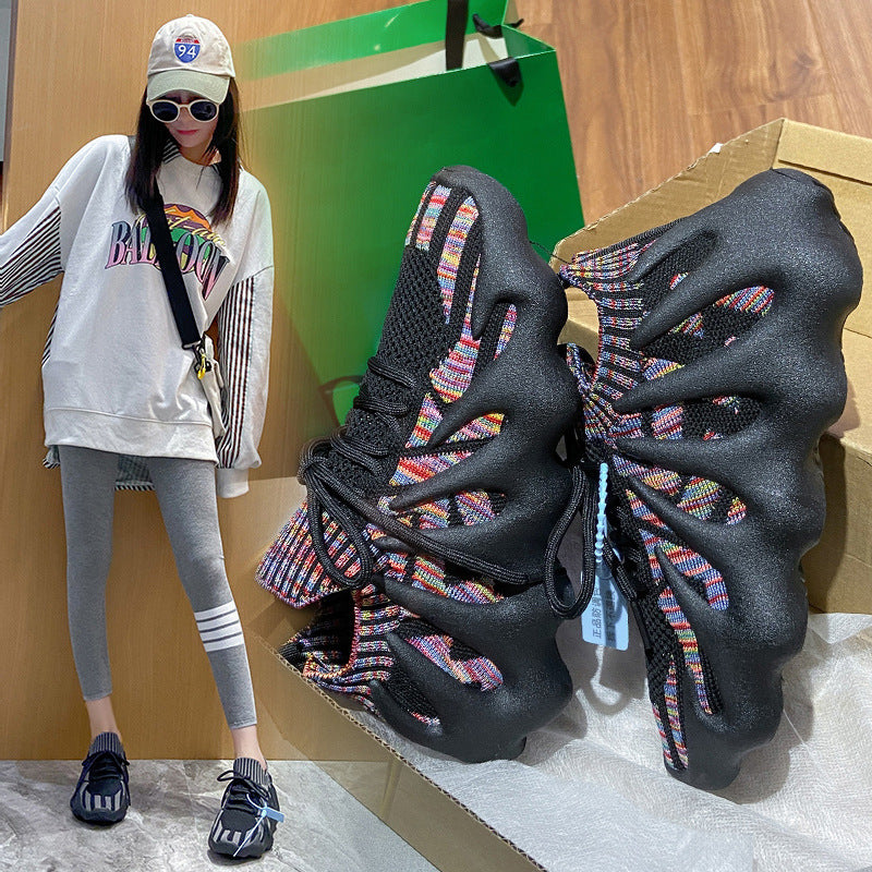 2025 Spring new Korean version of student breathable sports shoes couple socks shoes women's women's running flying knitting 450-7