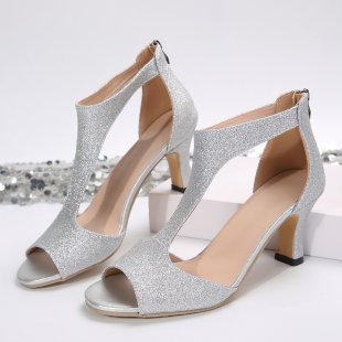 ZllKl Foreign Trade plus Size Women's Sandals Summer New European and American Sandals High Heels Peep Toe Back Zipper Chunky Heel Women's Sandals