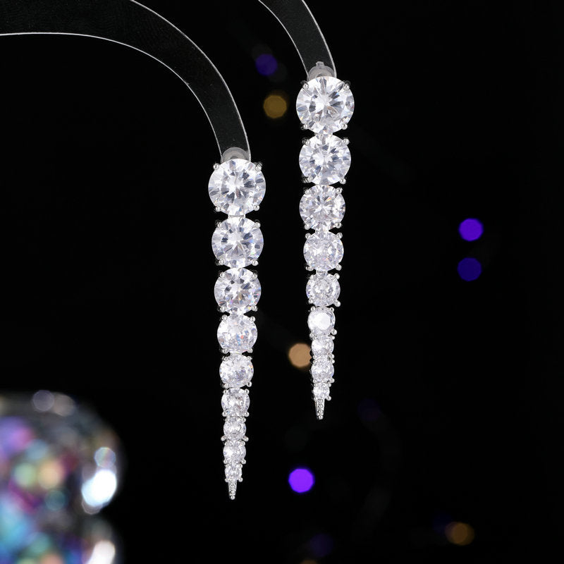 2025 S925 silver needle high-end earrings women's long modified face fashion light luxury style ice crack zircon earrings
